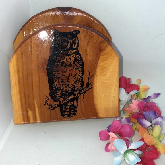 none Other - Wooden Owl Napkin Holder Cabin Decor